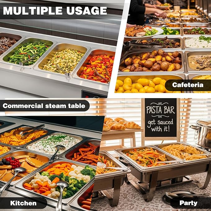 West Bay 6 Pack 1/2 Half Size Hotel Pan, 4'' Deep Steam Table Pans, 12.8''L x 10.4''W Stainless Steel Pans for Home, Party, Hotel, Buffet