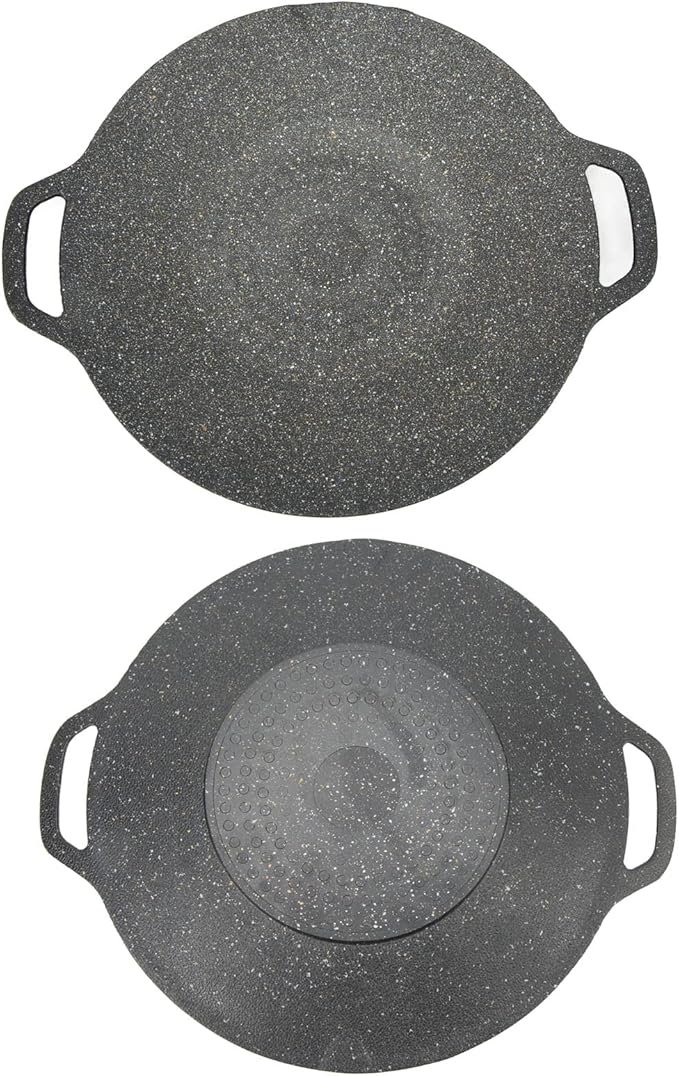Korean Grill Pan with Non Stick Coating BBQ Griddle for Indoor and Outdoor Cooking Black (30cm)