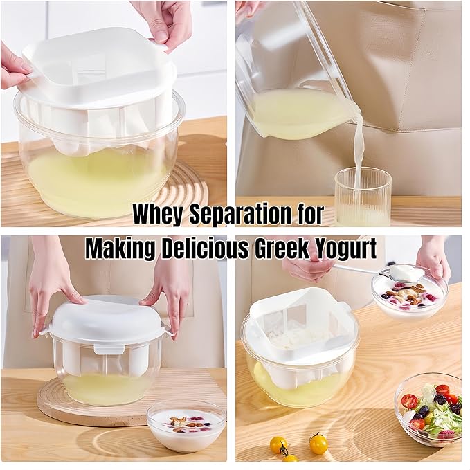 Yogurt Strainer with Spring-[2.2QT/0.56GAL] Large Capacity, [1.16QT/0.29GAL] Filter Volume, 304 Stainless Steel Mesh Yogurt Maker, BPA-Free Detachable Greek Yogurt Strainer for Homemade Thick Yogurt