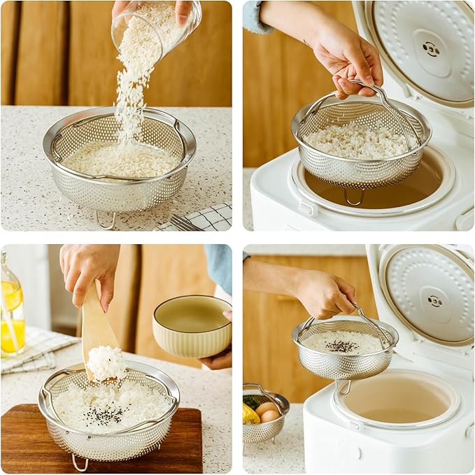 Food Grade Stainless Steel Steamer with Carrying Handle Three Legged Stand, Multifunctional Home Steamer, Essential for Healthy Cooking (5.5in)