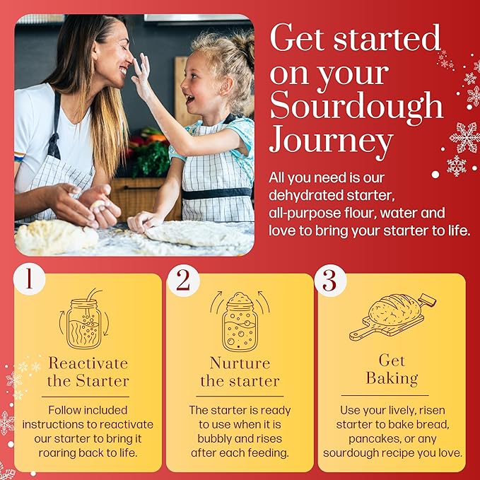 Mature Sourdough Starter Culture – 100+ Years Old Dehydrated Sourdough Starter Kit for Delicious Homemade Sourdough Bread – All-Natural and Healthy - Beginner Friendly, Fast reactivation and Expert Support
