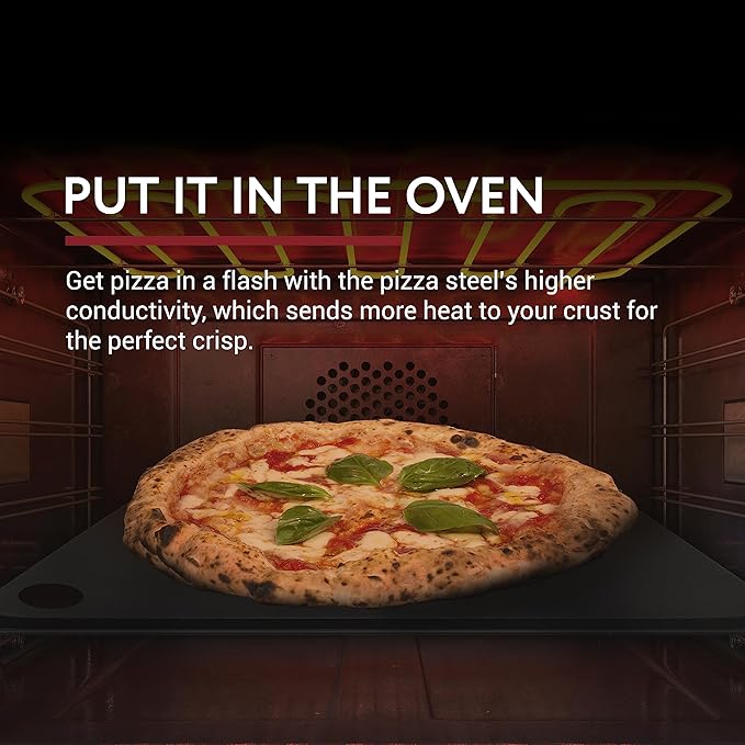 IMPRESA Pizza Oven Steel Plate - 14 x 14 x 0.25 in, Black, Steel Heat Retention & Crisp Crust Pizza Stone - Oven & Grill Versatility for Baking Stone