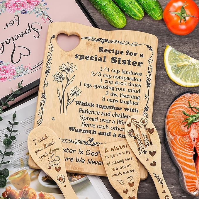 YUEYUQIU Sister Birthday Gifts from Sister, Best Friendship for Cutting Board with Utensil Set Present for Soul BFF Friend Mother's Day or Christmas Yellow Cutting Board Set Gift for sister