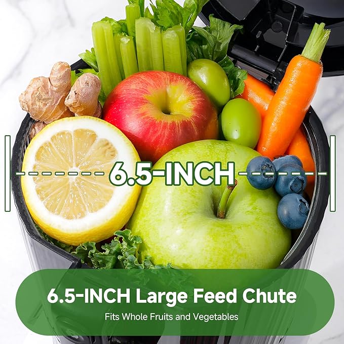 VANDISELL Cold Press Juicer, 6.5" Extra Wide Feed Chute, 3-in-1(Juice & Sorbet & Nut Milk) Juicer Machines with 600W Max Motor & 85oz Large Capacity, Auto-Precut, High Juice Yield