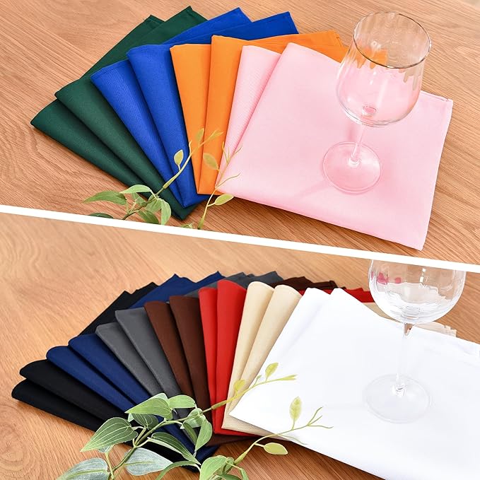 Wolkemer Set of 4 Pink Cloth Napkins 17 x 17 Inches Solid Washable Polyester Dinner Napkins with Hemmed Edges for Dinners Parties Weddings Banquets Events Table Decoration