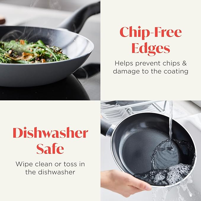 Lumenflon Deco 8” Nonstick Frying Pan Skillet, Made in Italy, Diamond Ceramic PFAS-Free, Dishwasher & Metal Utensil Safe, Durable Gloss Enamel Finish, Stay-Cool Handle, High Walls-Extra Room, Gray