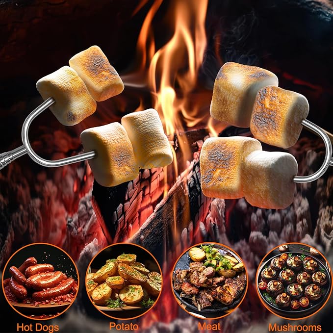 20 Pack Marshmallow Roasting Sticks for Fire Pit, 34" Smores Sticks Skewers with Rubber Handles, Stainless Telescoping Marshmallow Skewers Hot Dog Fork Campfire Cooking Equipment Fire Pit Accessories