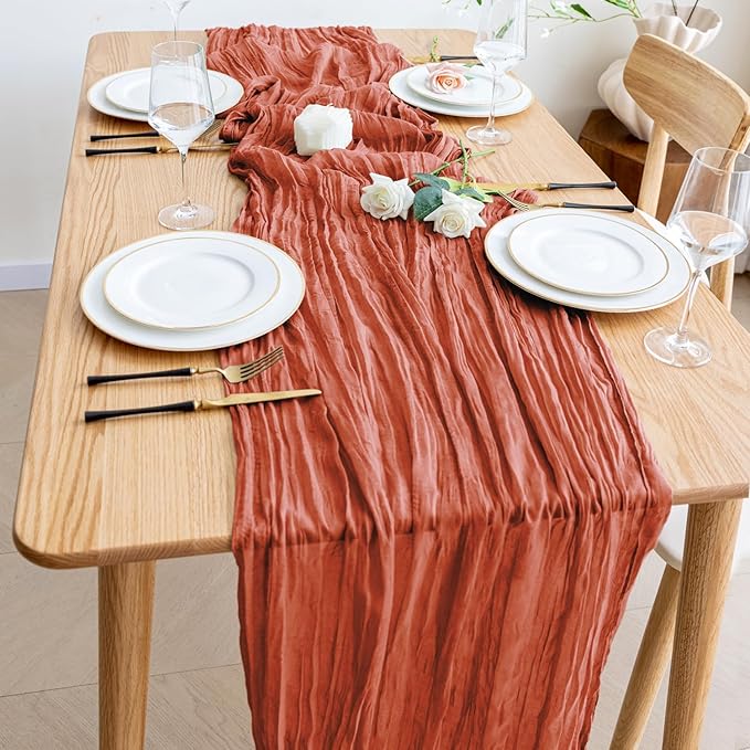Wokceer Cheesecloth Table Runner 2Pack 10FT Terracotta Fall Cheese Cloth Table Runner Boho Gauze for Party Thanksgiving Long Rustic Sheer Runners for Baby Bridal Shower Wedding Easter