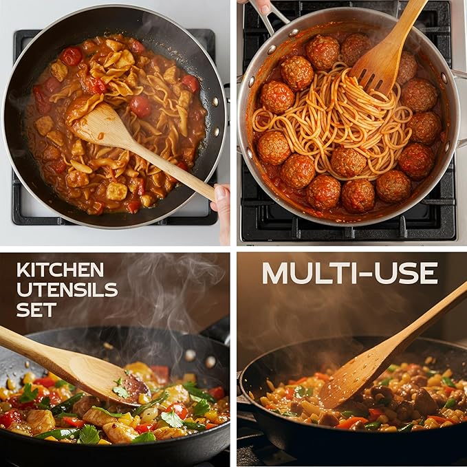 Christmas Wooden Spoons for Cooking - 6-Piece, Christmas Kitchen Utensils Gifts for Kitchen Decor including Spatulas & Spoons, Heat-Resistant, Eco-Friendly And Safe for Non-Stick Cookware