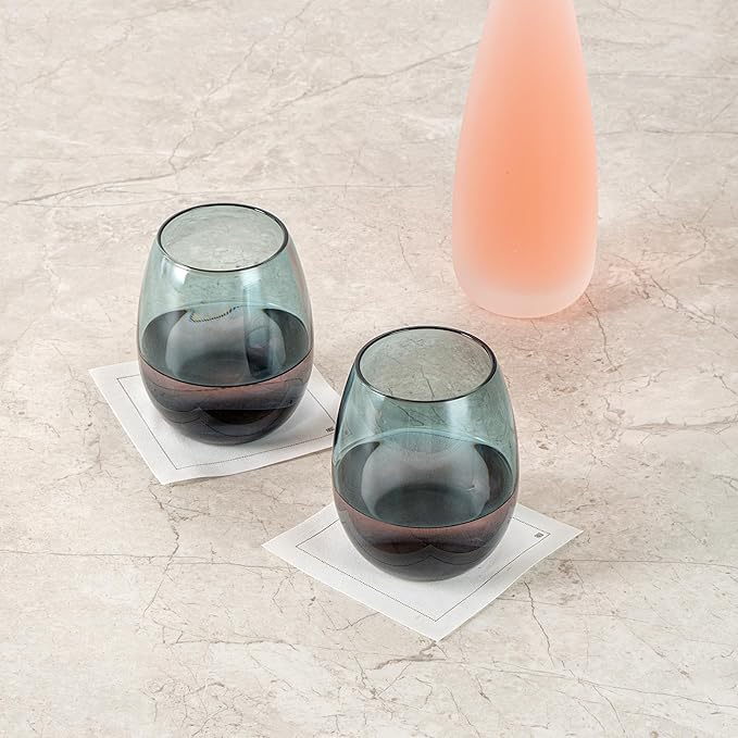 Restaurantware-Vetri 15 Ounce Wine Glasses, 24 Dishwashable Stemless Wine Glasses - No Lead, Durable, Blue Glass Cups, For Home, Bar, Or Restaurant, Serve Merlot, Chardonnay, Or Bordeaux