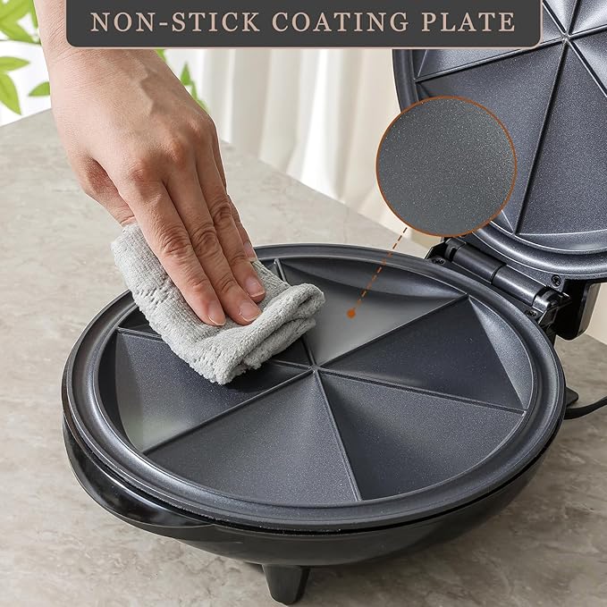 Electric Quesadilla Maker Taco Tuesday, 9.5'' Quesadilla Press Non-Stick, Easy-Slice 6-Wedge Tortilla Cooker, Grilled Cheese Corn Flour Tortilla Snacks, Black