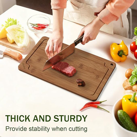 Bamboo Cutting Boards for Kitchen, 17" Large Wood Cutting Board with Juice Grooves & Built-in Handles, Easy Storage & Clean Chopping Board for Meat, Vegetables, Fruit