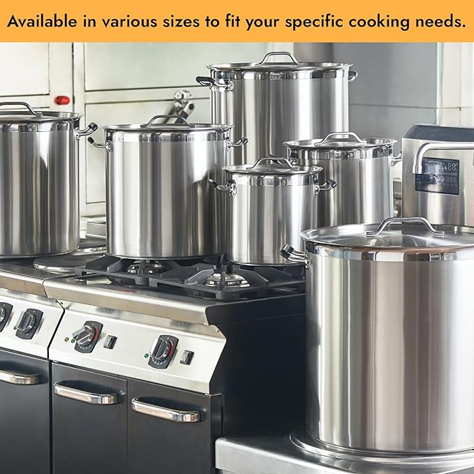CURTA 12 Quart Large Stock Pot with Lid, NSF Listed, 3-Ply 18/8 Stainless Steel Heavy Duty Cooking Pot, Commercial Cookware for Soup, Stew & Sauce, Riveted Silicone Handle, Induction Ready