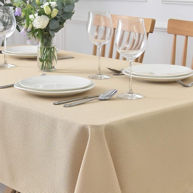 maxmill Jacquard Square Tablecloth Stain Resistant Waterproof Wrinkle Resistant Washable Soft Table Cloth, Decorative Fabric Table Cover for Dining Room, Indoor and Outdoor Use, 52 x 52 Inch, Beige