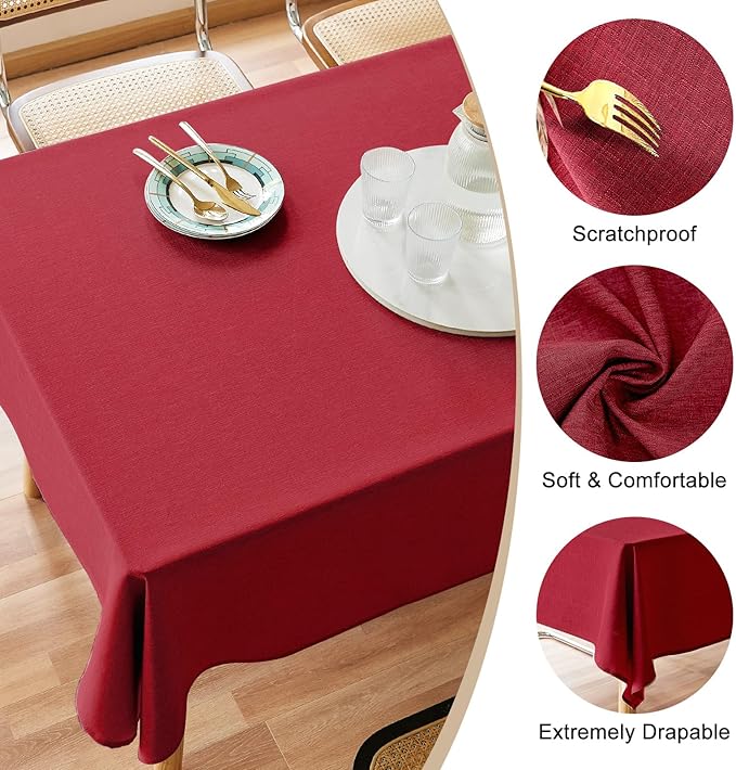 AUSSPVOCT Textured Tablecloth Round 60 Inch Waterproof Spill-Proof Wipeable Table Cloth Wrinkle Free Circle Dining Table Cover for Birthday Farmhouse Outdoor Party Tablecloths up to 44'' Dia Tables