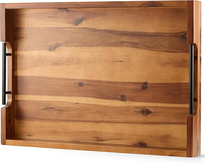 20 x 14 Inch Large Ottoman Tray for Living Room – Large Wooden Tray for Ottoman , Decorative Serving Tray with Handles, for Coffee Table, Kitchen Counter & Home Decor