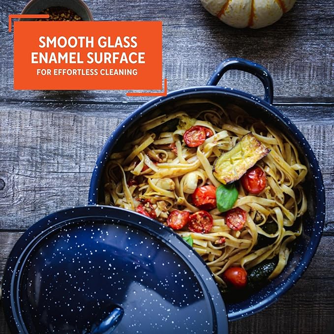 Imusa Stock Pot, 6-Quart Speckled Enamel | Blue | with Lid | Pack of 2