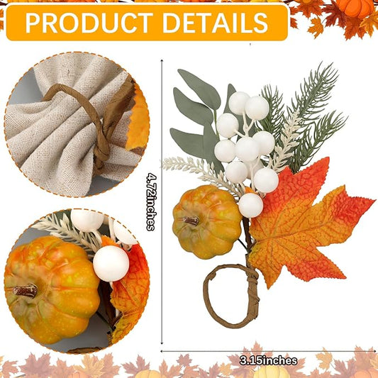 Set of 6 Pcs Thanksgiving Napkin Rings Pumpkin Artificial Maple Leaf Ring Holder for Table Dinner Thanksgiving Retro Pumpkin Napkin Holder for Fall Gathering Wedding Dinner Table Decoration