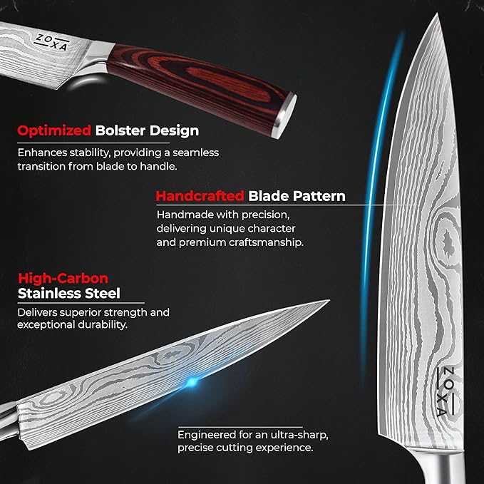 Kitchen Knife Set with Block, 17-Piece Stainless Steel Knife Set, Kitchen Knives Including Chef Knife, Steak Knives, Honing Rod and Kitchen Scissors, Knife Block Set