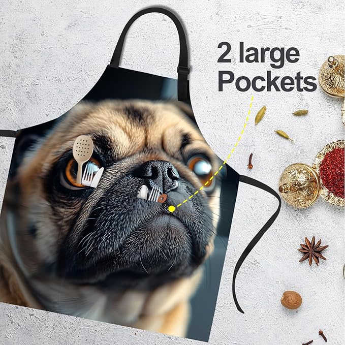 Funny Cat Apron with 2 Pockets Waterproof for Men Women Kitchen Garden Decor