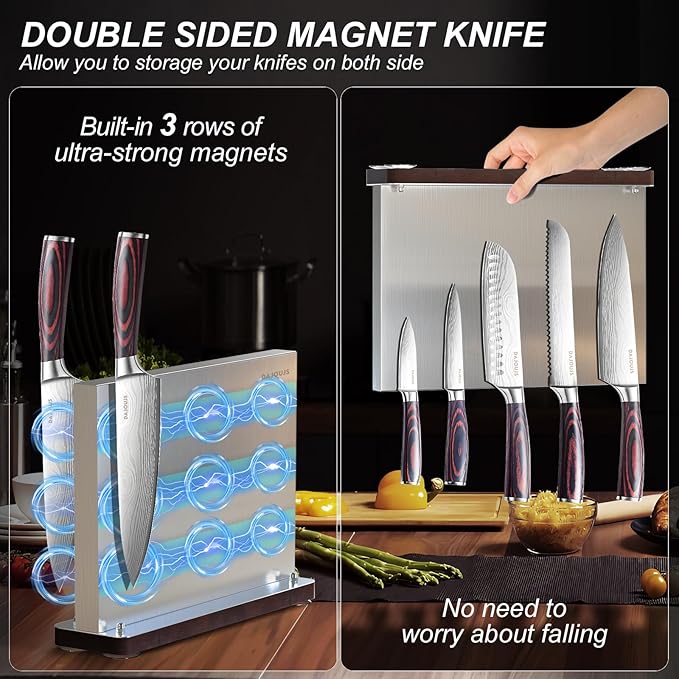 Kitchen Knife Set with Block - 6 Pcs Chef Knife Block Set, 5 Pcs High - Carbon Stainless Steel Razor - Sharp Knives with a Magnetic Knife Block Holder, Versatile and Professional Kitchen Knives Set