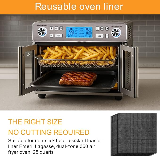 GWYSY Oven Liners for Bottom of Oven, 13.8"x12" Reusable Non-Stick Heat Resistant Accessories Mat for Emeril Lagasse Dual Zone 360 Air Fryer Oven 25 QT Extra Large and more, 4 Pack