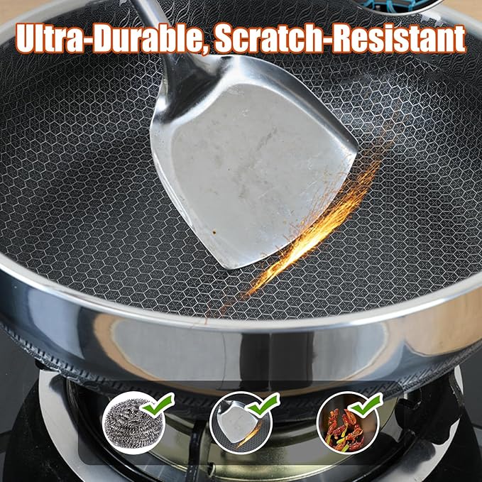 STEHEMO Hybrid Stainless Steel Saute Pan with Lid, Non Stick Frying Pans, Induction Large Skillet, Cooker Pan for Chefs, Dishwasher & Oven Safe,11.02IN
