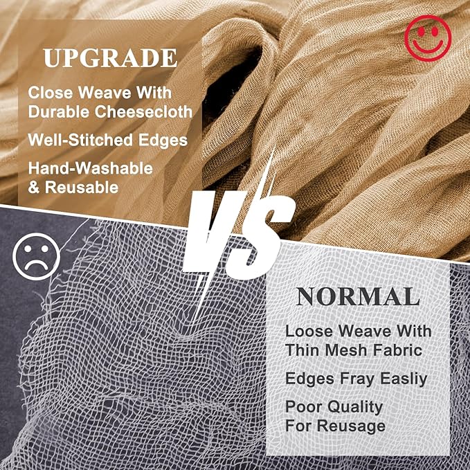 Wokceer Cheesecloth Table Runner 12Pack 10FT Khaki Boho Gauze Cheese Cloth Table Runner for Party Long Rustic Sheer Table Runners for Baby Bridal Shower Wedding Easter Table Decor