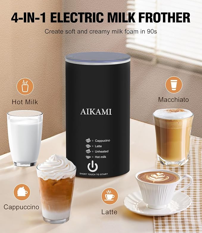 AIKAMI Single Serve Coffee Maker for K Cup & Ground Coffee with Milk Frother, 6 to 14 Oz Brew Sizes, Auto-Off Coffee Machine with Water Reservoir