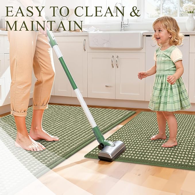Kitchen Rugs,Non Slip Absorbent Kitchen Mats for Floor-Thick Stain Resistant Washable Kitchen Floor Mat Runner Carpet for Hallways,Entryway,Laundry Room,Sink(17"x29"+17"x59",Green,Roll Package)