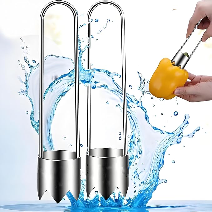 Fruit and Vegetable Corer Pepper Seed Apple Remover Bell Pepper Tomato Corer Tool Stainless Steel Kitchen Gadget (2 Pepper Corer + Grape cutter)