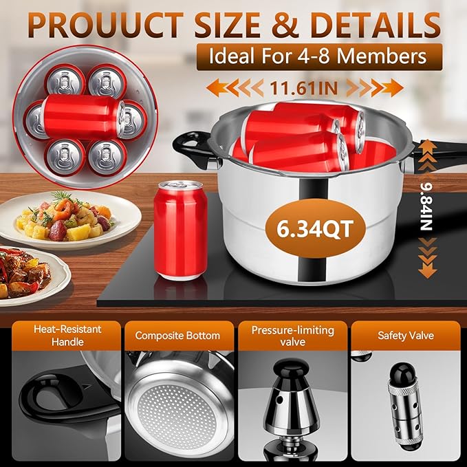 3.18 Quart Aluminum small Pressure Cooker, olla de presion,All Stovetops Induction Compatible Thickened mini Pressure Cooker with Spring ollas de presión para cocinar 3+qt