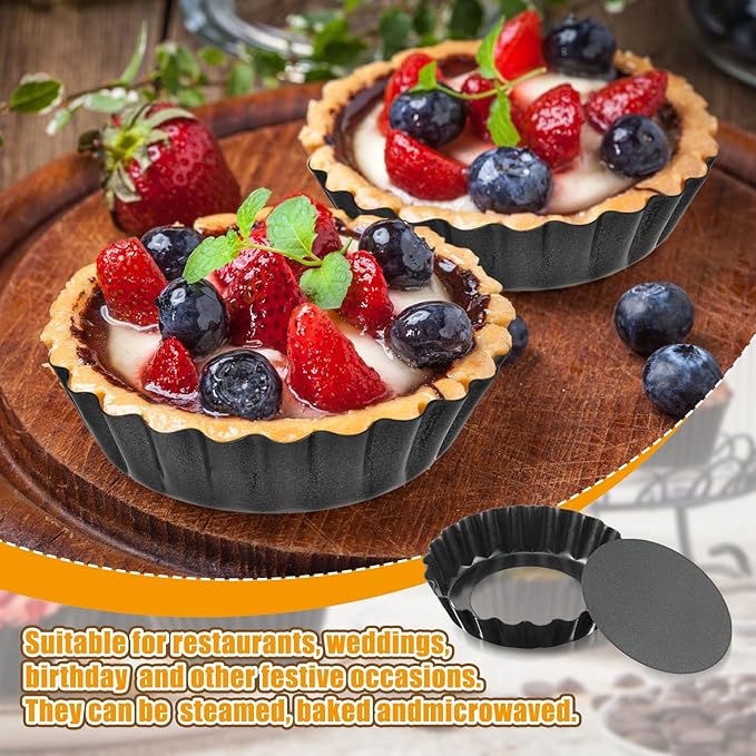 16 Pcs Mini Tart Pans Egg Tart Molds with Removable Bottom Round Nonstick Quiche Pan Mini Pie Pans Small Bakeware Mold Fluted Side for Mousse Cake Dessert Baking (3 Inch, Dark Gray)