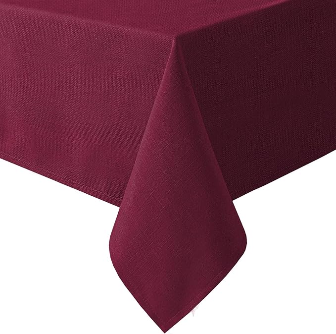 H.VERSAILTEX Linen Textured Table Cloths 60 x 84 Inch Premium Solid Tablecloth Spill-Proof Waterproof Table Cover for Dining Buffet Feature Extra Soft and Thick Fabric Wrinkle Free, Christmas Red