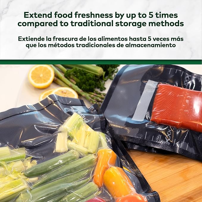 Vacuum Seal Bags 11" x 24" (50 Count) 5.5 Mil, Black and Clear- BPA Free Commerical Grade Food Saver for Storage, Sous Vide, and Meal Prep Sealer Bag