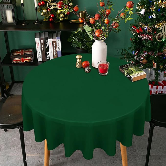 sancua Round Tablecloth - 60 Inch - Water Resistant Spill Proof Washable Polyester Table Cloth Christmas Decorative Fabric Table Cover for Dining Tables, Buffet Parties and Camping, Hunter Green