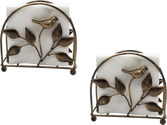 Set of 2 Cast Iron Bird & Tree Classic Napkin Holder/Tabletop Freestanding Tissue Dispenser, Bronze