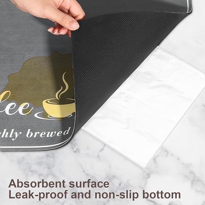 Absorbent Coffee Mat, Fashion Dish Drying Mat for Kitchen Counter Coffee Bar Accessories Espresso Machine Dish Rack 16" x 24" Dark Grey