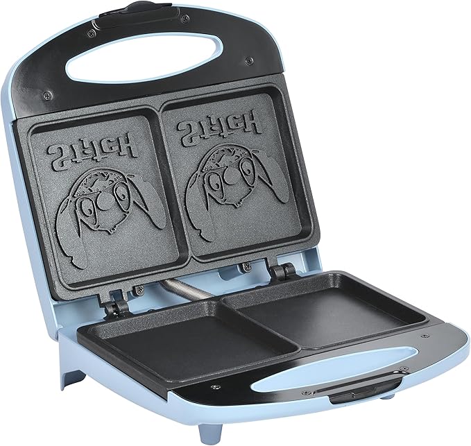 Select Brands Disney Lilo & Stitch Sun Sand Sea Grilled Cheese Sandwich Maker - Kitchen Appliances - Ceramic Nonstick Cooking Plates - Panini Press - Imprints Stitch Image - Dual Sandwich Machine