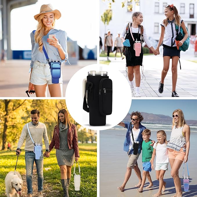 Water Bottle Carrier Bag for Stanley 40/30 oz Tumbler with Phone Pocket Neoprene Water Bottle Holder with Shoulder & Handheld Strap Stanley Cup Accessories