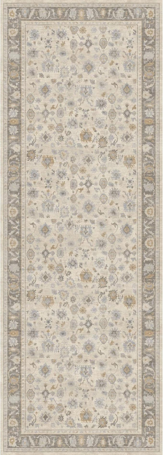Kuden 2'6"x12 Runner Rug, Machine Washable Area Rug with Non-Slip Backing, Vintage Style, Soft, Easy Clean, Low Pile Rug for Hallway, Entryway, Kitchen, Bedroom