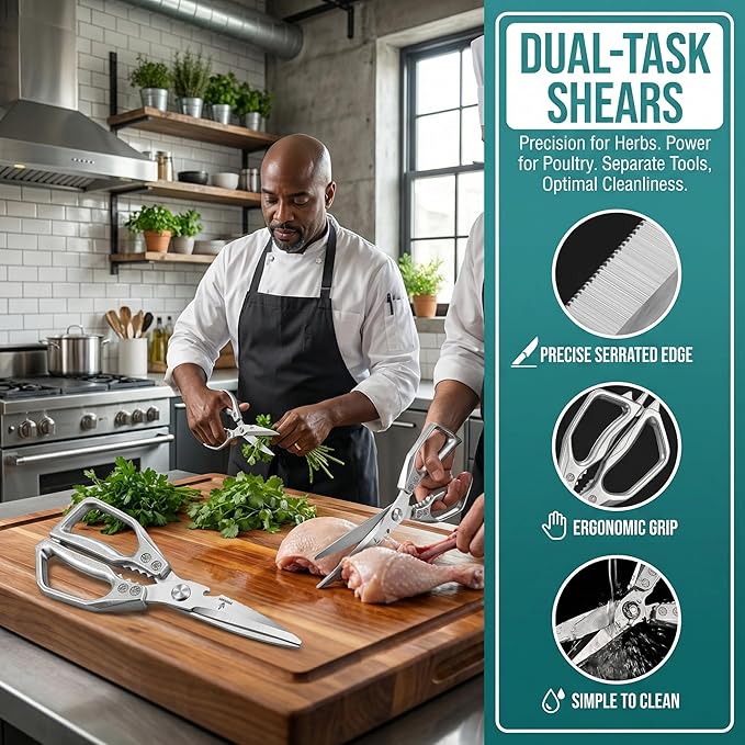 Kitchen Scissors Set of 2, Heavy Duty Stainless Steel Kitchen Shears for Food Prep, Poultry & Meat Cutting, Dual Purpose Cooking Scissors with Comfortable Grip, Dishwasher Safe