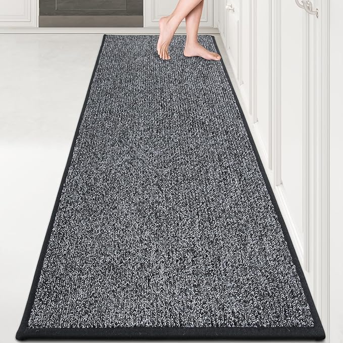 PURRUGS Machine Washable Kitchen Runner Rug 2ft8in x 8ft, Non-Slip/Skid Hallway Runner Rug, Super Absorbent Soft Area Rug for Hallway, Kitchen & Laundry, Rolled Packaging, Charcoal