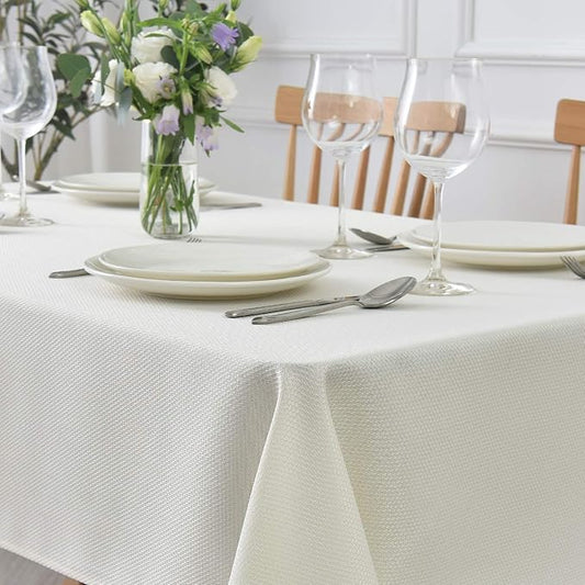 maxmill Textured Rectangular Tablecloth Water Resistance Antiwrinkle Spillproof Soft Jacquard Table Cloth for Dining Room, Buffet Banquet Parties and Holiday Dinners, 60 x 104 Inch, Ivory