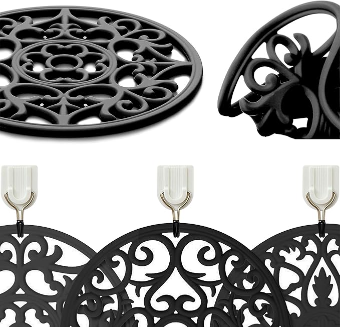 Boxiki Kitchen Silicone Trivet Mat | Trivets for Hot Dishes, Pads, Trivets, Microwave, Pot and Mexican Wall Decor (Black)