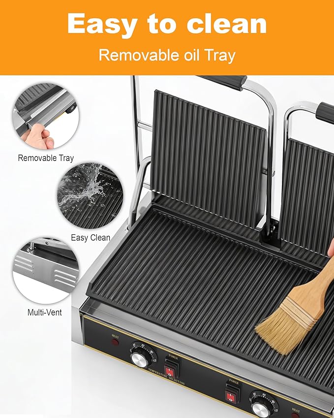 Commercial Panini Press - 3600W Commercial Electric Sandwich Maker w/Dual Independent Temp Controls, Double-Sided Heating, Panini Grill Press 19"x9" Nonstick/Grooved Plates for Panini & Sandwiches