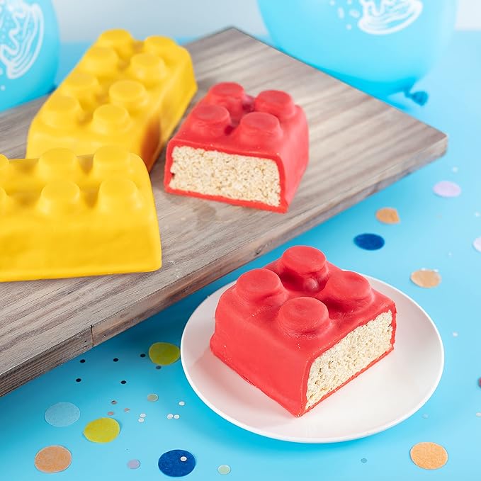 Brick Building Cake Pan Mold, 4 Pack- Build, Decorate Stack 9" 3D Shaped Cakes - Adult Birthday Parties, Special Holiday Occasion or Celebration, Easy Use NonStick Oven Bakeware, Christmas Baking Gift