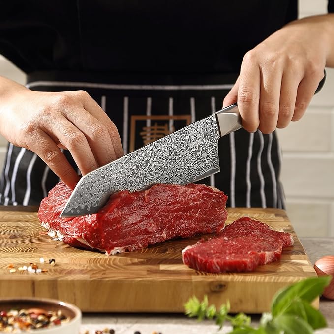 zayiko Black Edition Damascus Knife Kiritsuke I 20 cm blade made of 67 layers of VG10 Damascus steel I Ergonomic Pakkawood handle I Premium Japanese chef's knife for meat, fish & vegetables I Gift box