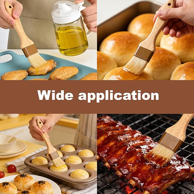 4 pcs Pastry Brush, Natural Bristle Basting Brush for Cooking and Baking, Premium BBQ Brushes for Butter, Oil, Egg, Sauce, Turkey, Marinade and Kitchen Food by SFIUYLB