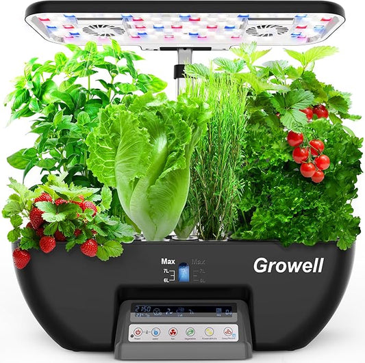Hydroponics Growing System Kit, 17 Pods Herb Garden with 102 28W Full-Spectrum Grow Lights & 2 Fans, Indoor Garden with Water Pump, 10L Water Tank, Auto Timer, Height Adjustable (Black & Grey)